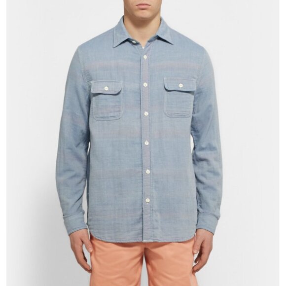 Faherty Other - Faherty Mens Belmar Brushed Cotton Overshirt Long Sleeve Button Up Blue Small
